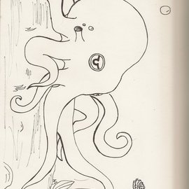 Mia Russell: 'Octopus Garden', 2014 Pen Drawing, Animals. 