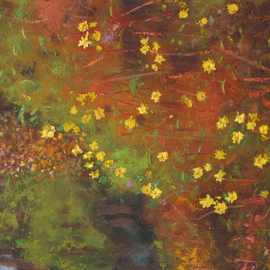 Michael Navascues: 'Wild Flowers', 2012 Oil Painting, Landscape. Artist Description:  Yellow flowers in wooded setting ...