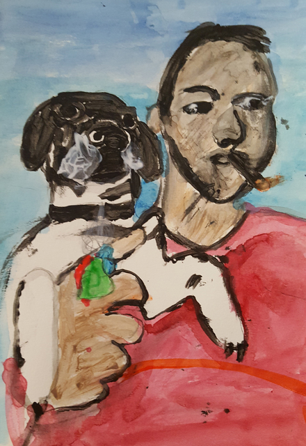 Artist Michael Le Mmon. 'Corey And Bodger' Artwork Image, Created in 2017, Original Drawing Gouache. #art #artist