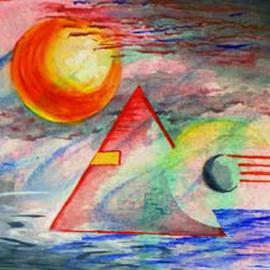 watercolor abstact pyramid By Michael Le Mmon