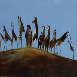 Michael Iskra: 'looking outward', 2015 Oil Painting, Horses. Artist Description: Horses  standing on a hill. ...