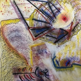 Michael Schaffer: 'up the road', 2019 Mixed Media, Abstract. Artist Description: Whimsical piece using pastels and pen and ink.Work is done on mixed media paper. ...