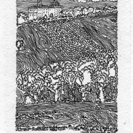 Mikhail Kolomeytsev: 'Colline Marchigiane', 2015 Pen Drawing, Architecture. Artist Description:    ink on the hand made cotton paper   ...