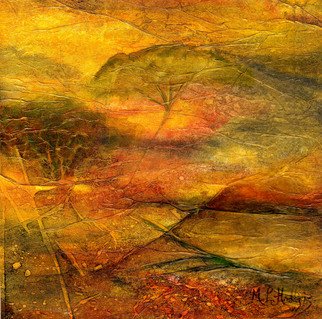 Micheline Hadjis: 'SpectrumMountainsofGold', 2011 Other Painting, Abstract Landscape.             Oriental technique on Terra Skin paper               ...