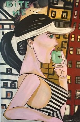 Michela Lago: 'bite', 2018 Other Painting, Atmosphere. Painting acrylic on canvas woman eating apple ...