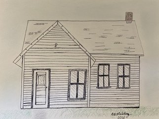 Pete Malmberg: 'alton school', 2021 Ink Drawing, Rural. This is a tribute sketch of the Alton one room school at Forest Park Museum in Perry, Iowa ...
