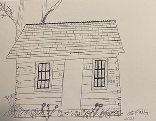 Pete Malmberg: 'grabenhorst cabin', 2021 Ink Drawing, Country. I wanted to show the essence of a beautiful little cabin at Forest Park Museum in Perry, Iowa.  This cabin was built in 1863 and the immigrant Fred Grabenhorst had many adventures there. ...