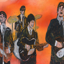 Mike Cicirelli: 'beatles on sullivan', 2019 Acrylic Painting, Music. Artist Description: Beatles on Sullivan 8. 5 x ll acrylic on board...