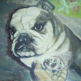 Alexander Mikheychik: 'Friendship', 2006 Oil Painting, Animals. Artist Description:  Portrait of the Endi's bulldog ...