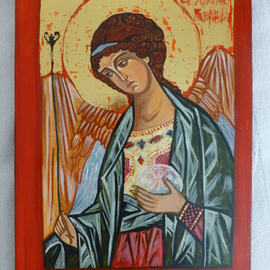 Milena Pramatarova: 'Archangel Gabriel', 2015 Gouache Drawing, Religious. Artist Description:  Archangel Gabriel, icon, 40 x 27 cm. materials: wood, tempera ...