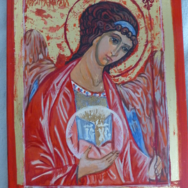 Milena Pramatarova: 'Archangel Michael', 2015 Gouache Drawing, Religious. Artist Description:  Archangel Michael, icon, 38. 5 x 28 cm. materials: wood, tempera ...