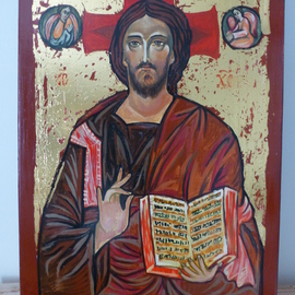Milena Pramatarova: 'Jesus Christ', 2015 Gouache Drawing, Religious. Artist Description:  Jesus Christ, icon, 43 x 28. 5 cm. materials: wood, tempera ...