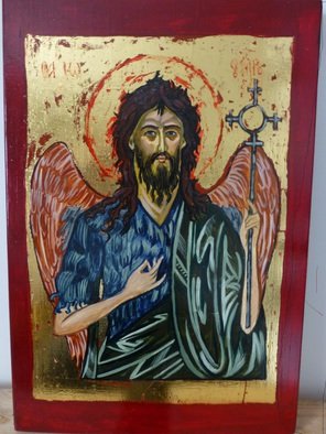 Milena Pramatarova: 'St John the Baptist', 2015 Gouache Drawing, Religious.  St John the Baptist, icon, 45 x 31 cm. materials: wood, tempera ...