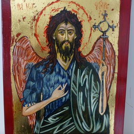 Milena Pramatarova: 'St John the Baptist', 2015 Gouache Drawing, Religious. Artist Description:  St John the Baptist, icon, 45 x 31 cm. materials: wood, tempera ...