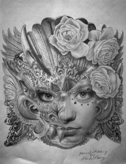 Artist Minh Hang. 'Mask' Artwork Image, Created in 2009, Original Painting Ink. #art #artist