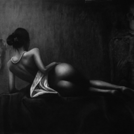 Minh Hang: 'Nude in a cave', 2009 Charcoal Drawing, Surrealism. 