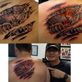 Minh Hang: 'Tiger tattoo', 2009 Tatoo Art, Animals. Artist Description:     Color tattoo    ...