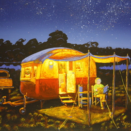 Michael Jones: 'Snags For Tea', 2014 Acrylic Painting, Holidays. Artist Description:        Retro caravan series, Bill and Sheila on holidays.       ...