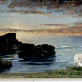 Michelle Mendez: 'Dawn', 1996 Oil Painting, Landscape. Artist Description: Allegory from views on Isle of Iona, Scotland, animals, ocean...