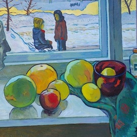 Moesey Li: 'Children appointment', 1990 Oil Painting, Children. Artist Description: realism, genre painting, children, appointment, winter, studio...