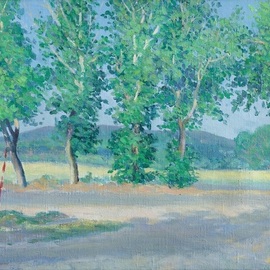 Moesey Li: 'Poplars in Anapa', 1985 Oil Painting, Trees. Artist Description: realism, landscape, poplar, road, Anapa...