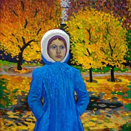 Moesey Li: 'Teenage girl', 2012 Oil Painting, Children. Artist Description: realism, portrait, girl, autumn, trees...