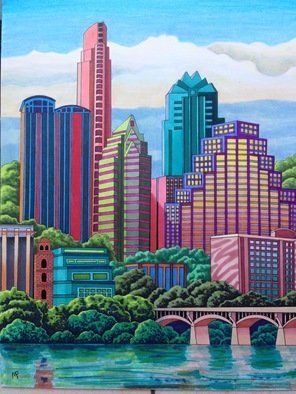 Monica Puryear: 'austin skyline', 2019 Pen Drawing, Cityscape. Austin is an iconic city known for its music and charm, I live nearby and drew this composite. ...