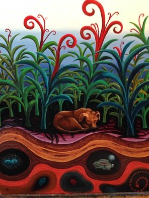 Monica Puryear: 'let sleeping dogs lie', 2019 Oil Painting, Dogs. This painting is my interpretation of what dogs might dream of, in this case my dog Howie. ...