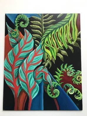 Monica Puryear: 'plantopia number one', 2019 Oil Painting, Botanical. This is an fantasy still life with various real and imagined plants...