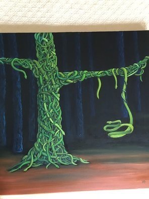 Monica Puryear: 'serpent tree', 2019 Oil Painting, Animals. This is my version of vines wrapped around trees, only they are snakes. ...