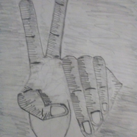 Alexander Kwesi: 'a hand with a sixth finger', 2018 Pencil Drawing, Body. Artist Description: A representation of a hand doing the peace sign with a sixth finger...