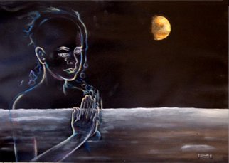 Susan Moore: 'Human Spirit Moonscape', 2007 Giclee, Ethereal.  This Human Spirit has no race, religion, creed, colour, gender or age. It sheds a tear for Mother Earth.Giclee prints available in various sizes from $27. 00 US$ and up. ````````````