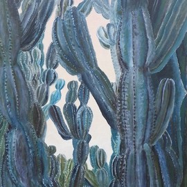 Guy Octaaf Moreaux: 'louises garden', 2019 Oil Painting, Nature. Artist Description: Louise has a beauiful garden in Nairobi.  The euphorbia candelabrum is an indigenous tree which grows to more than 15 meters in the savannah, a wonderful exotic tree for a cactus lover like me.  I just love the sculpturous qualities of it. ...