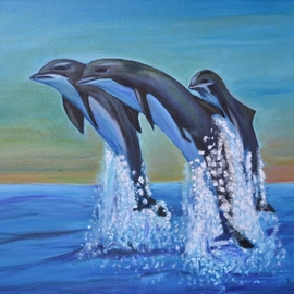 Rosa Protopapa: 'delfini', 2019 Oil Painting, Animals. 