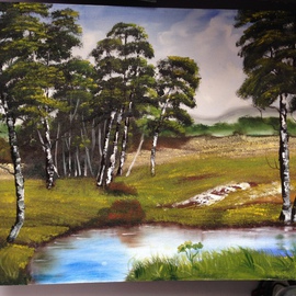 Mousmi Jain: 'Trees around a pond', 2014 Oil Painting, nature. Artist Description:  Natural Beauty - Group of Trees around a pond( this work is done on Canvas board and picture taken by iPhone 5 and no editing.  ...