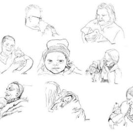 Michael Garr: 'Coverdale Family with their new Generation Harper', 2011 Pen Drawing, Family. Artist Description:  Seven Sketches for Christmas ...