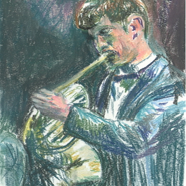Michael Garr: 'Dan Playing the Horn', 2008 Pastel, Music. Artist Description:  Dan is my middle child. Plays one helluva French Horn ...