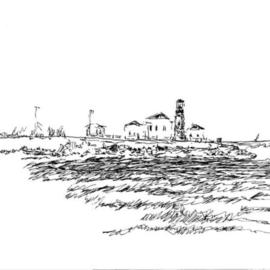 Michael Garr: 'Lighthouse', 2006 Pen Drawing, Marine. Artist Description: from my memory. Something like beavertail...
