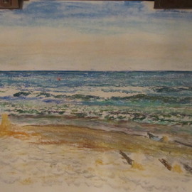 Michael Garr: 'Narragansett Monday swim', 2012 Pastel, Beach. 