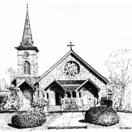 Michael Garr: 'Peace Dale Church', 1997 Pen Drawing, Architecture. Artist Description: Our home church, commissioned...
