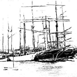 Michael Garr: 'Rafted Ships', 1983 Pencil Drawing, Marine. Artist Description: A pencil sketch from an old photo of sailing ships rafted up in the Australian trade....