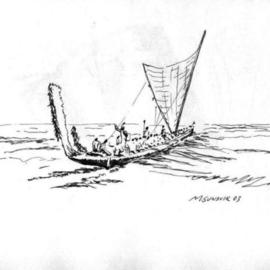Michael Garr: 'Small boat transfer', 2003 Pen Drawing, Marine. Artist Description: This drawing was done on a challenge from Al Ruiz while on a sea test for the Navy.  We had done several small boat transfers of our own.  The polynesians did the real transfers. ...