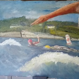 Michael Garr: 'Swimming at sachuest', 2015 Oil Painting, Marine. Artist Description:  Commission ...