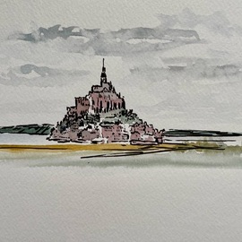 Michael Garr: 'mt st michel plein air', 2022 Mixed Media, Architecture. Artist Description: A combination ink and watercolor sketch done in the field.  Normandy. ...