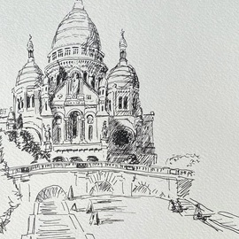 Michael Garr: 'sacre coeur de montmartre', 2022 Ink Drawing, Architecture. Artist Description: A Plein Air drawing of the famous Basilica in Paris from a trip in September 2022...