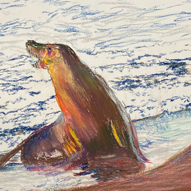 Michael Garr: 'sunset bark galapagos', 2024 Pastel, Marine. Artist Description: A study in color as value, from a photo taken while touring galapagos islands aboard national geographic islander in September 2021. ...