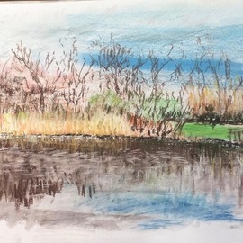 Michael Garr: 'wakefieldpond', 2020 Pastel Drawing, Landscape. Artist Description: A pleasant springtime Plein air Pastel while waiting for Wife s Car repairs...