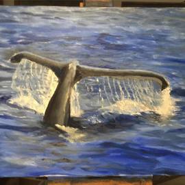 Michael Garr: 'whales tail 2', 2021 Oil Painting, Animals. Artist Description: A Humpback Dives and leaves the Tail up ...