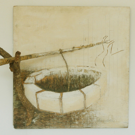 Munyaradzi Mazarire: 'Well', 2004 Mixed Media, Landscape. Artist Description: The well is a fusion of 3 dimensional elements protruding from a painted wooden board and engraving. The artwork is a depiction of a common arrangement of an instrument for drawing water from a well. ...