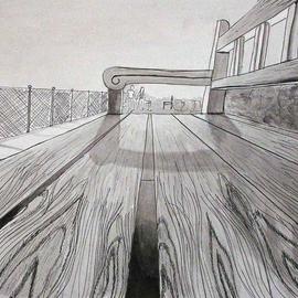 Mary V. Williams: 'Park Bench', 2004 Other Drawing, Optical. Artist Description: Bugs eye view of a park bench. Rendered in pen, ink and wash. ...
